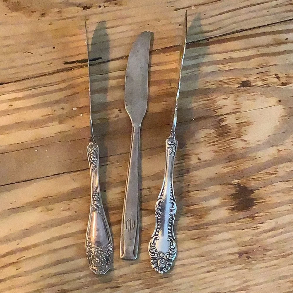 Antique Vintage Set of 3 Mismatched Silver Plate Butter Knives